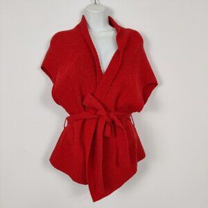 BCIM Women's Wool Wrap Cardigan Vest in Red Wool Japanese Quiet Luxury Sz Medium